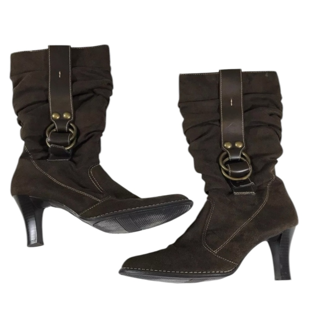 PREDICTIONS Brown Suede Women's Boots size 8 High Heels‎ Cowgirl Pointy Boots